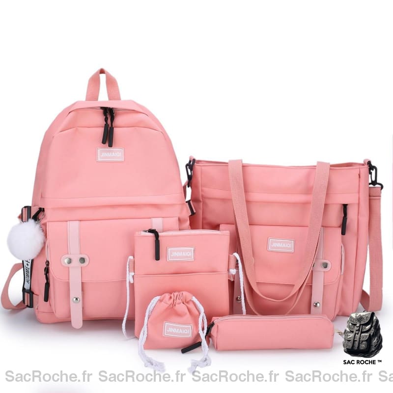 Ensemble de sacs à dos avec pendentif pompon rose avec un fond blanc