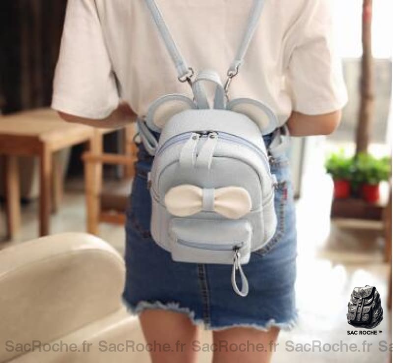 Mini sac à dos avec nœud pour fille - Bleu ciel - Sac à dos scolaire Sac à dos fille
