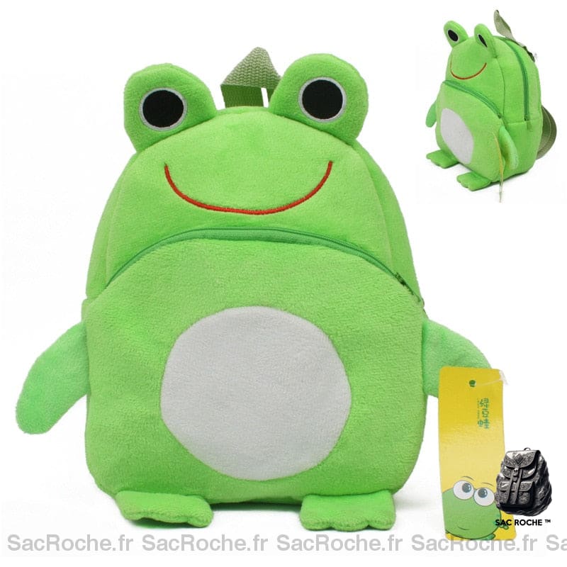 Mini sac à dos grenouille en peluche pour enfants vert avec bouche rouge