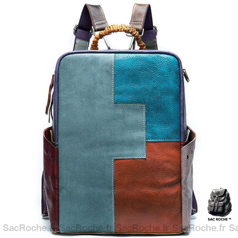 Sac À Dos Cuir Bleu Patchwork Sac A Dos Femme