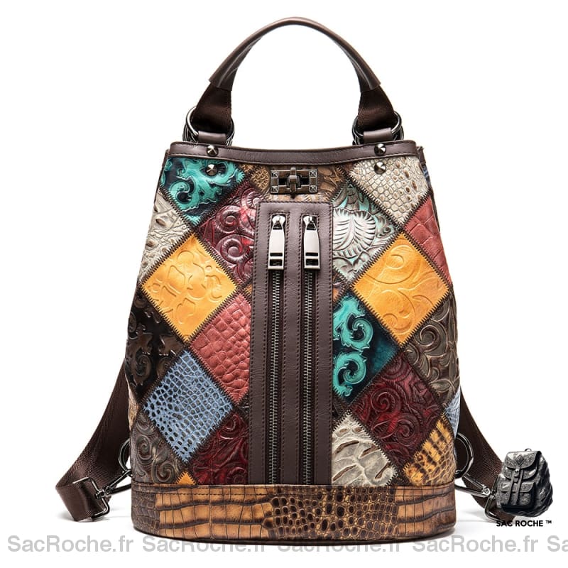 Sac À Dos Cuir Convertible Femme - Patchwork Unique Sac A Dos Femme