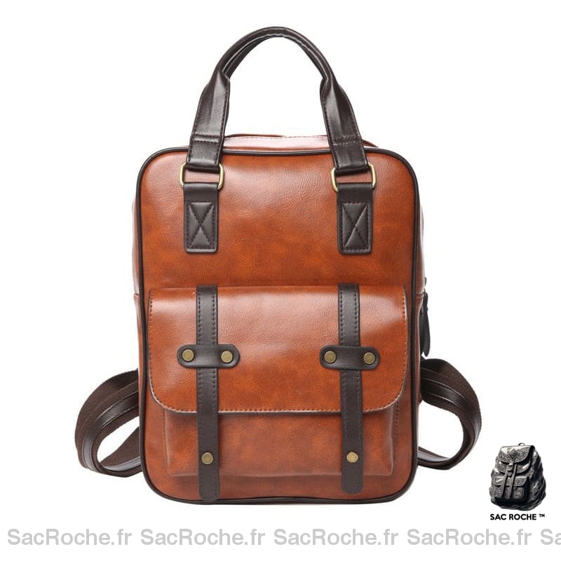 Sac À Dos Cuir Marron Clair Cartable Homme