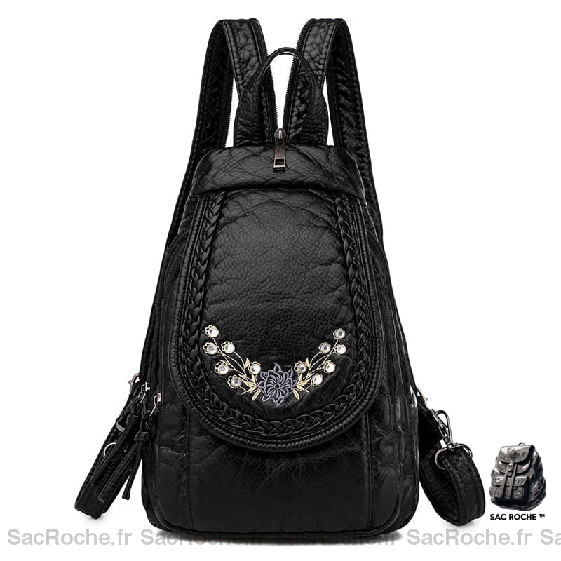 Sac À Dos Cuir Noir Motif Souple Femme