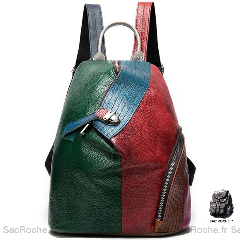 Sac À Dos En Cuir Patchwork Vert Et Rouge Sac A Femme