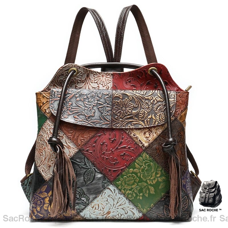 Sac À Dos Femme En Cuir Patchwork Véritable Sac A Dos Femme