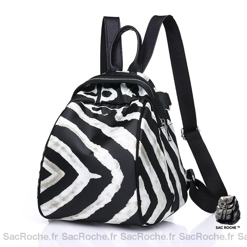 Petit sac à dos femme motif zèbre en polyester noir et blanc à la mode