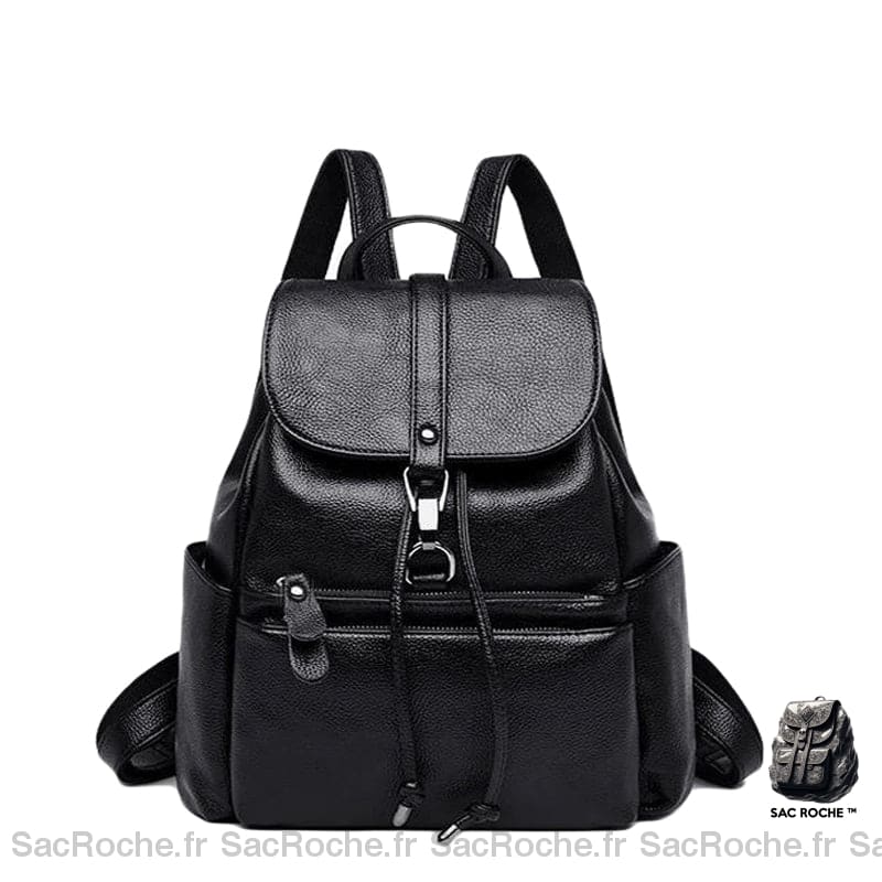 Sac à dos femme en similicuir noir style vintage - Cuir Sac à dos