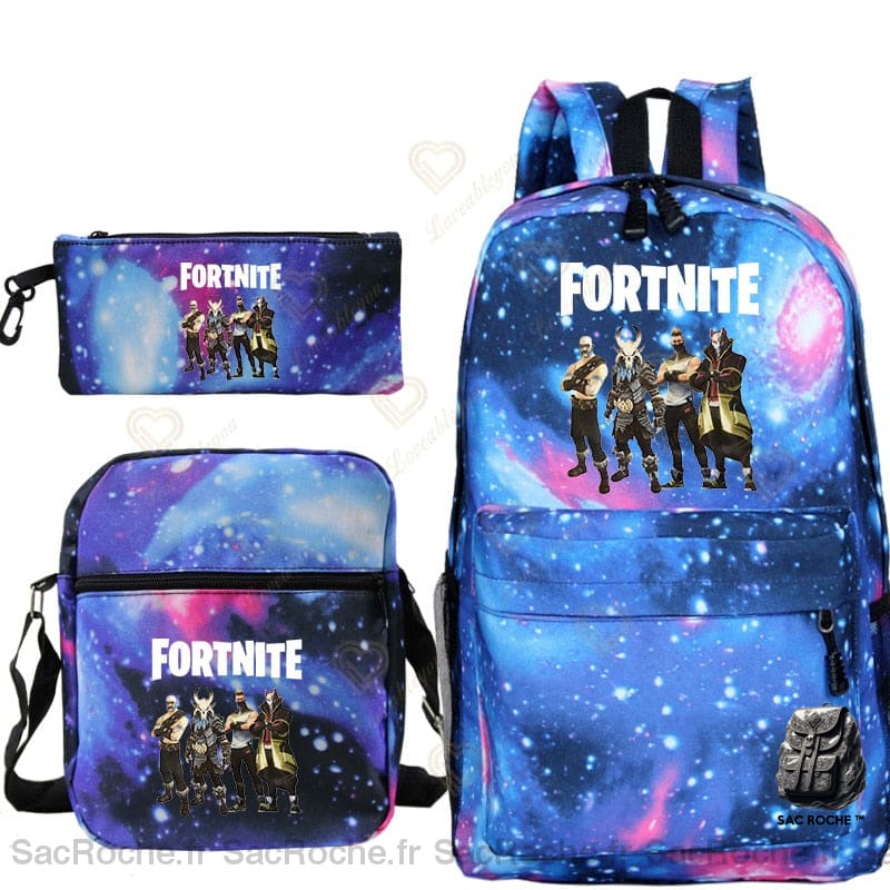 Sac À Dos Fortnite Bleu Galaxie 3 Pièces. Enfant