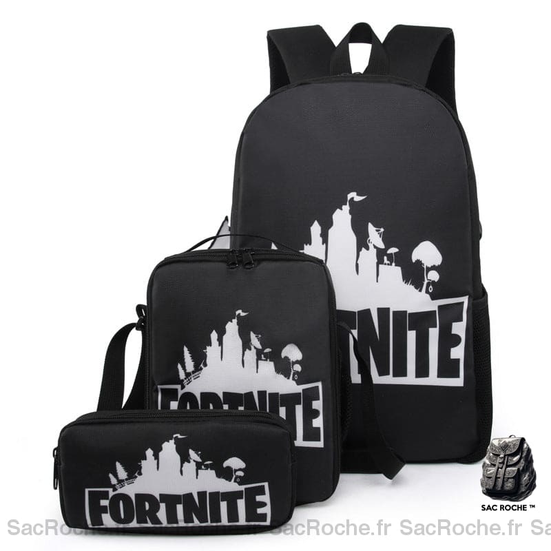 Sac à dos Fortnite 3 pièces noir avec motif devant