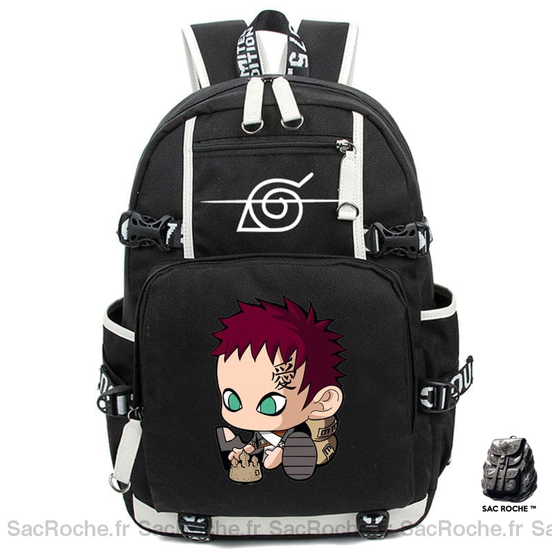 Sac à dos Gaara de Naruto Uzumaki noir avec motif devant