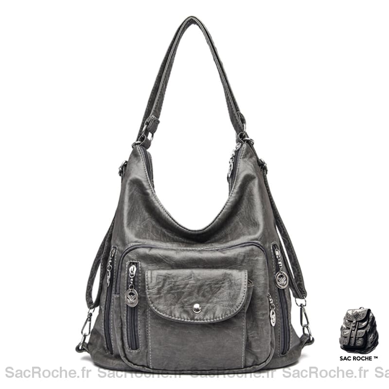 Sac À Dos Gris Femme Cuir Argenté