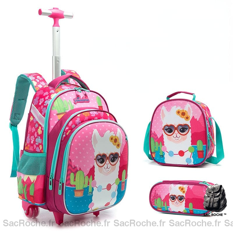 Sac à dos à roulettes motif lama pour fille coloré avec lunettes