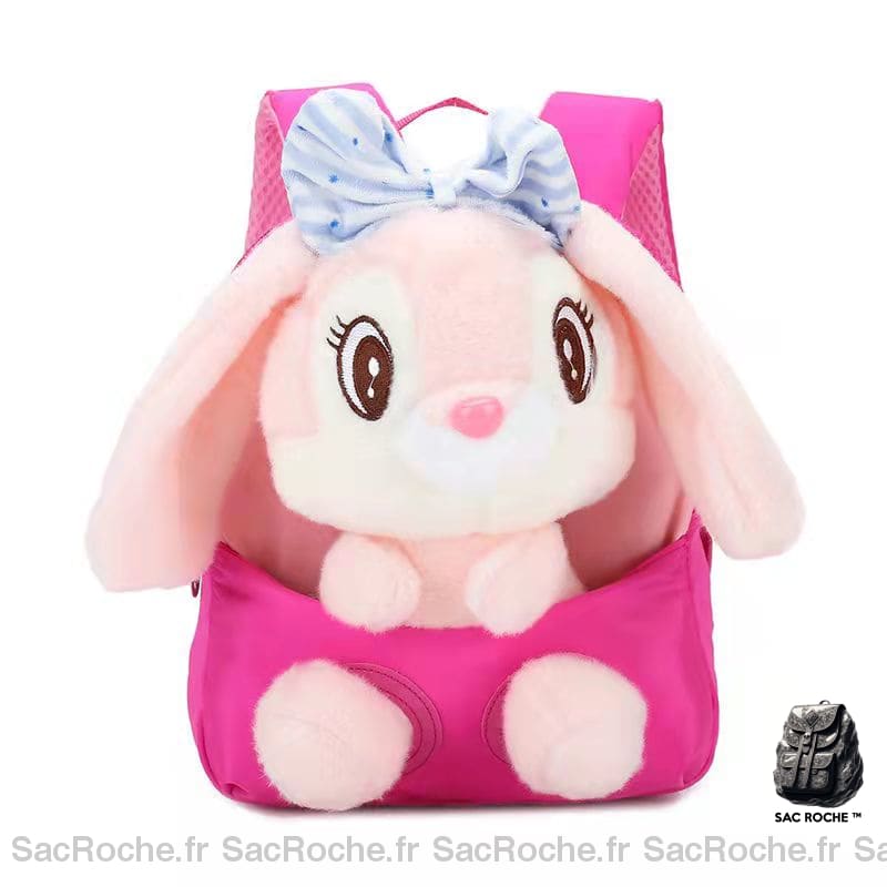 Sac à dos rose avec peluche de lapin à grandes oreilles