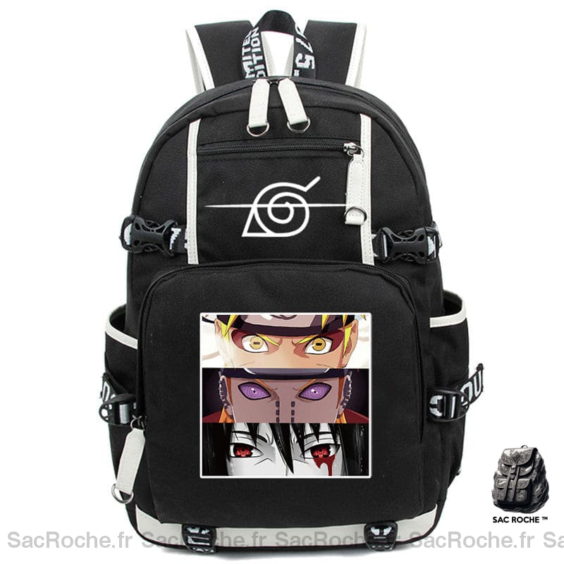 Sac à dos à motif Naruto, Tendo et Sasuke noir avec poches laterales