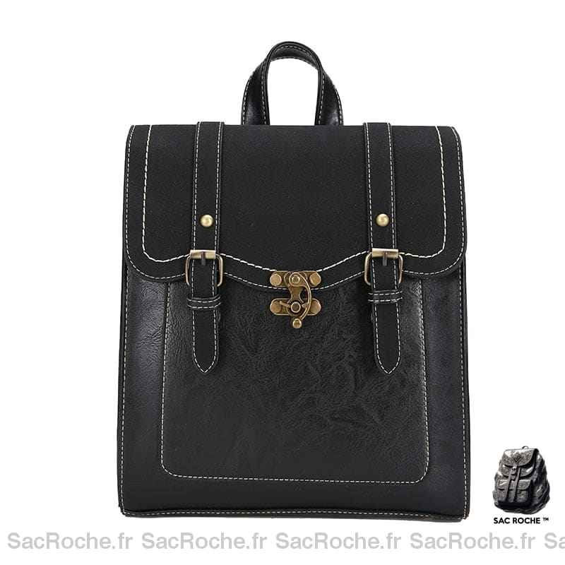 Sac À Dos Noir En Cuir Synthétique+Boucle Femme