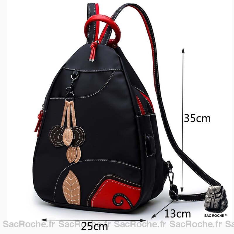 Sac À Dos Noir Et Rouge Rétro Nylon Femme