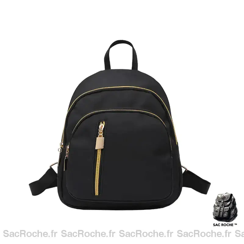 Sac à dos noir style décontracté pour femme noir avec fermeture doré