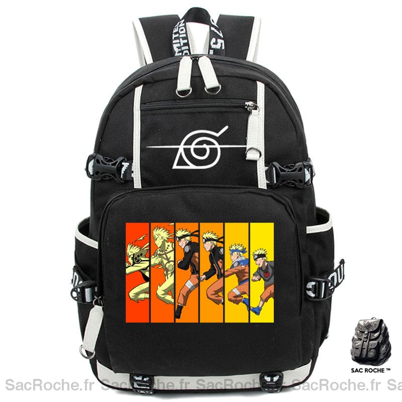 Sac à dos noir Naruto Uzumaki avec motif attaque orange