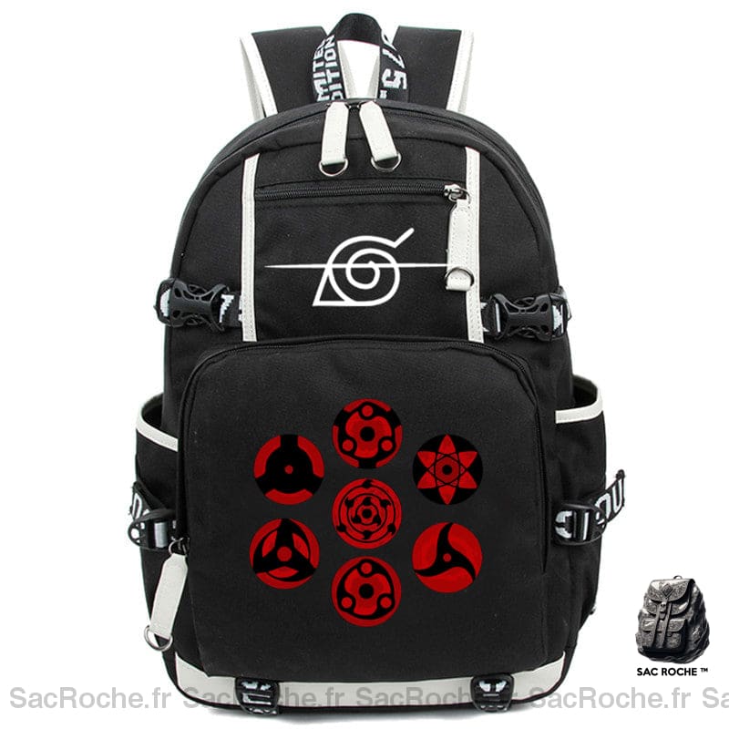 Sac à dos noir à motif différent sharingan avec poches latérales