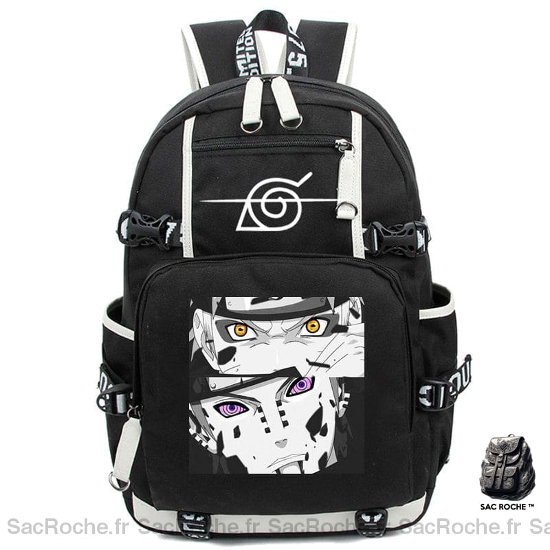 Sac à dos noir motif Tendo et Naruto Uzumaki en noir et blanc avec motif