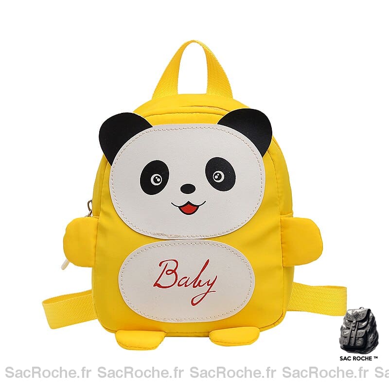 Petit sac à dos d'écolier panda jaune avec un fond blanc