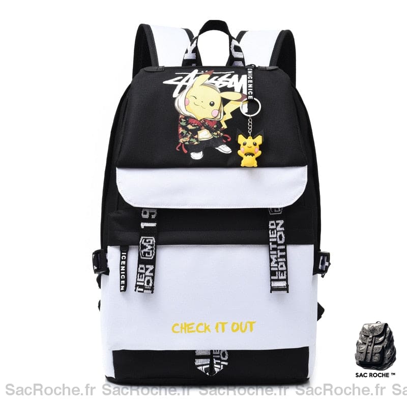 Sac À Dos Pikachu Blanc Et Noir Enfant