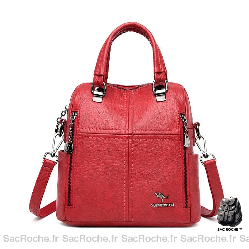 Sac À Dos Rouge Femme En Simili Cuir