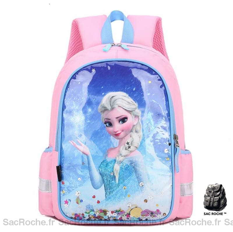 Sac à dos d'école à motif Elsa pour fille rose et bleu avec un fond blanc