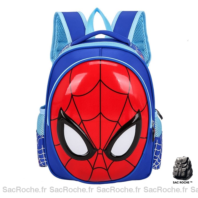 Sac à dos masque de Spiderman 3D bleu et rouge avec un fond blanc