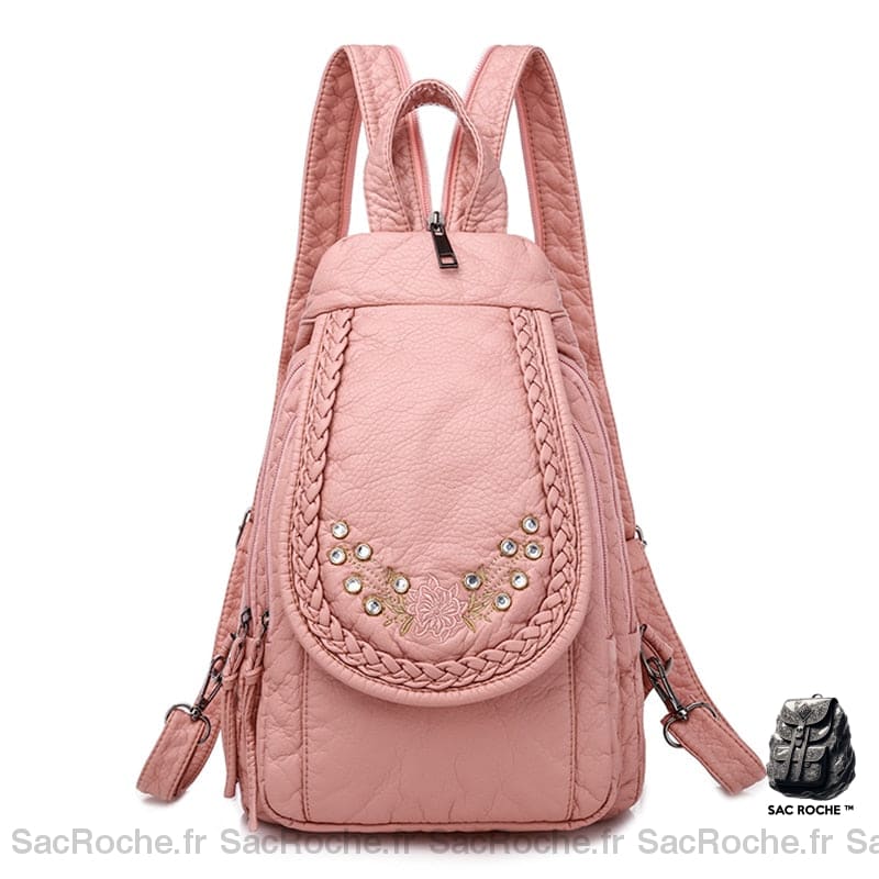 Sac À Dos Strass Cuir Pu Rose Femme