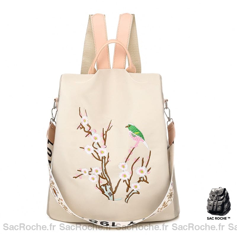 Sac À Dos Toile Blanc Oiseaux Femme