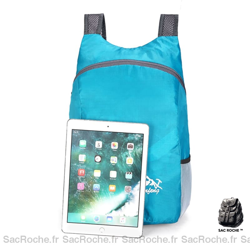 Sac à dos bleu turquoise étanche pliable avec tablette devant