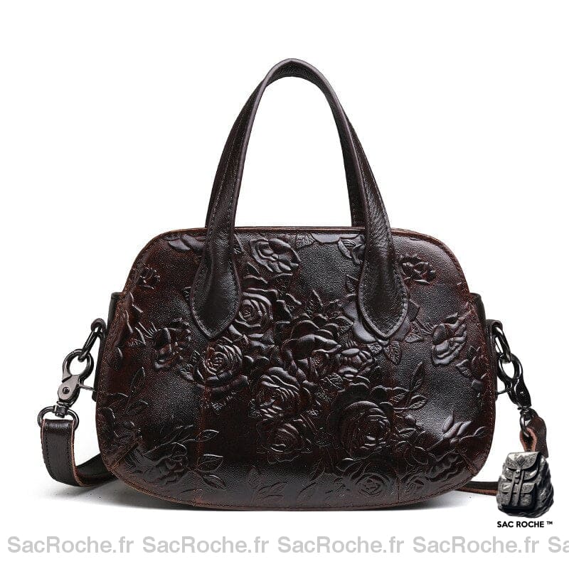 Sac À Main Cuir Gaufré Compact Marron Foncé Main Femme