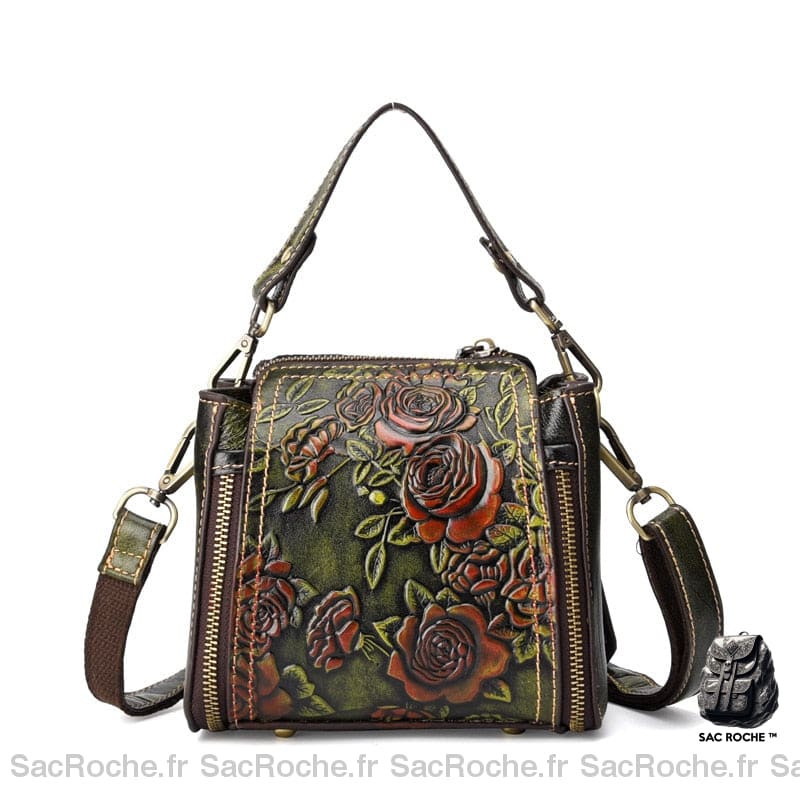 Sac À Main Floral Petit Bandoulière Vert Main Femme