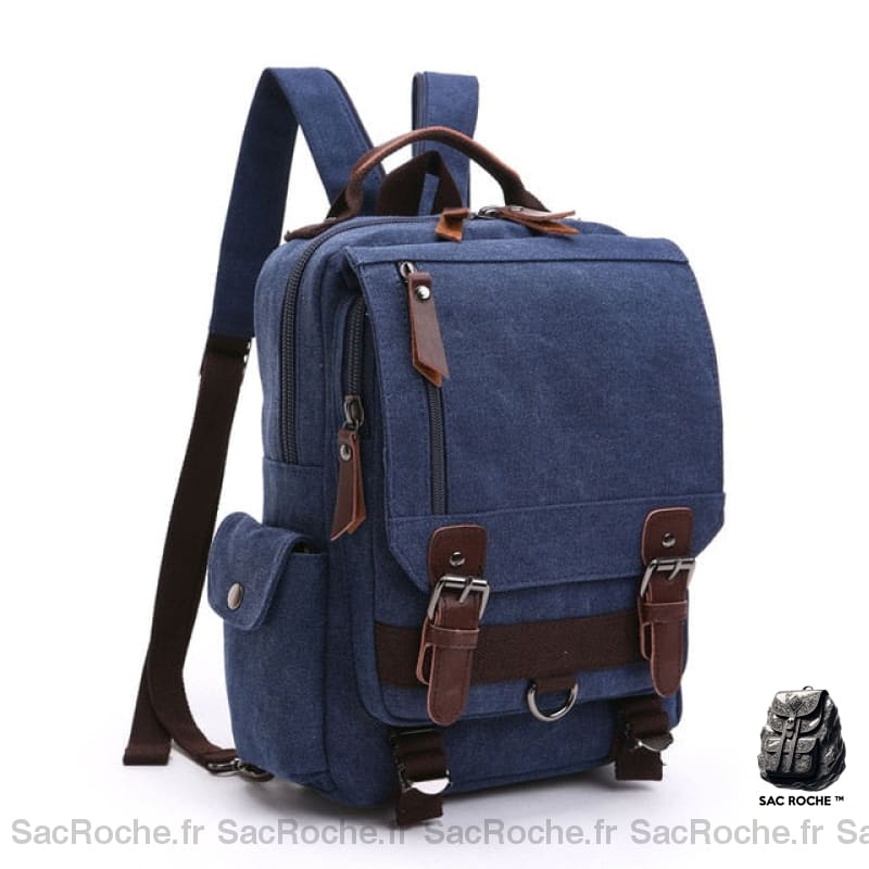 Sac Cartable Toile Bleu À Dos Homme