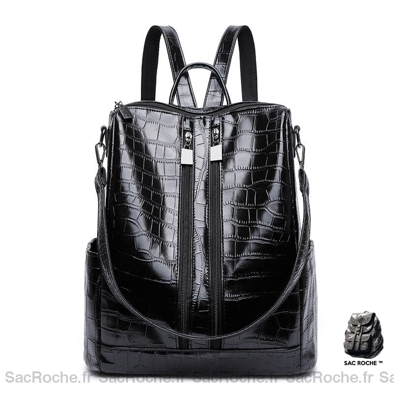 Sac Dos Femme Croco Noir Petit À