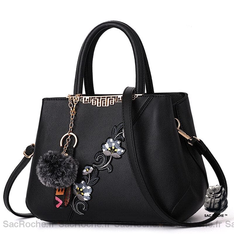 Sac Main Cuir Pompon Petit Noir À Main Femme