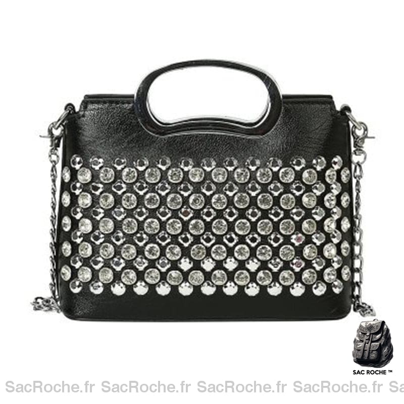 Sac Main Noir Femme Perles Argentées À