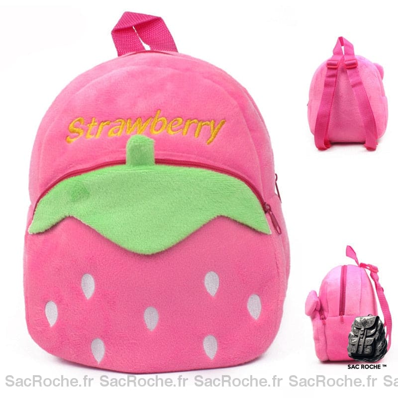 Sac Peluche Fraise Rose À Dos Enfant