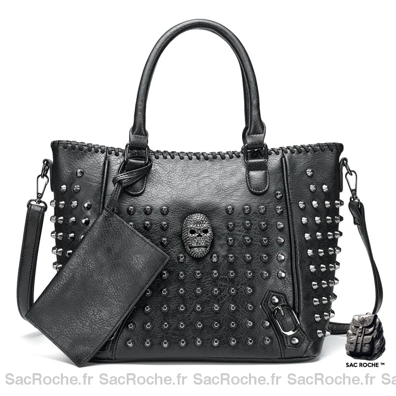 Tote Bag Cuir Noir Tête De Mort Sac À Main Femme