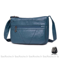 Besace Cuir Femm Multi Poches Bleu Sac À Main Femme