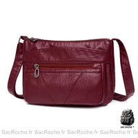 Besace Cuir Femm Multi Poches - modèle Rouge - Sac Roche ™