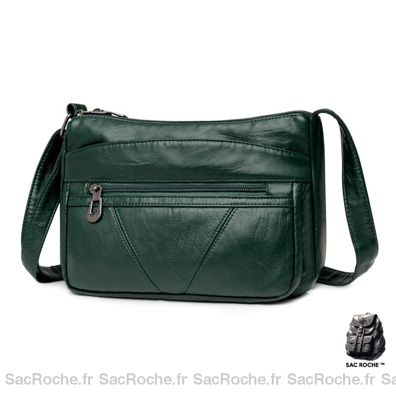 Besace Cuir Femm Multi Poches Vert Sac À Main Femme