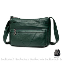 Besace Cuir Femm Multi Poches - modèle Vert - Sac Roche ™