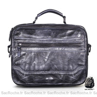 Besace Cuir Femme Vintage - modèle Noir / 29 x 21 x 8cm - Sac Roche ™