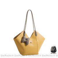 Cabas Cuir Femme Élégant - modèle Jaune / 16x9x24cm - Sac Roche ™