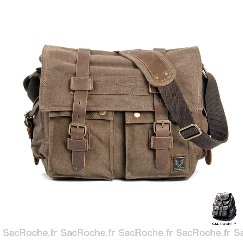 Cartable homme en toile et cuir - Marron - sac de messager Sac bandoulière
