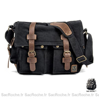 Cartable homme en toile et cuir - Noir - Sac photo sac de messager