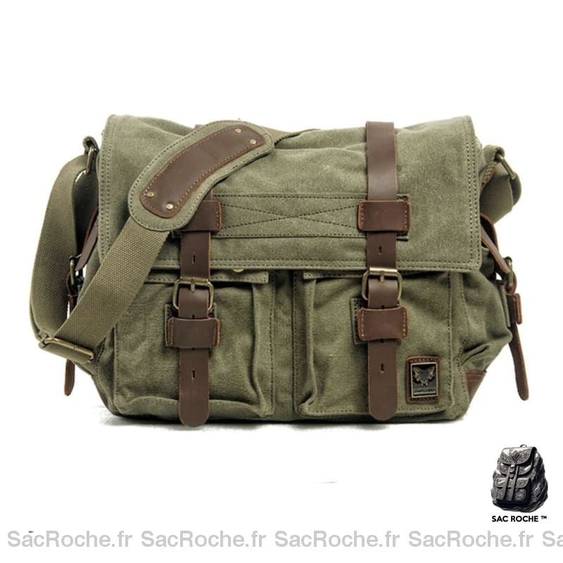 Cartable homme en toile et cuir - Vert - Sac photo Appareil photo reflex numérique