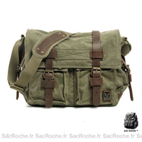 Cartable homme toile cuir solide - modèle Vert - Sac Roche ™
